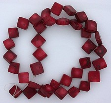 9mm to 10mm Flat Square Dyed Red Coral Bead 15 Inch Strand Gem Gemstone cb40