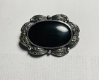 1930-40 marcasite pin brooch Vintage Silver Black Onyx