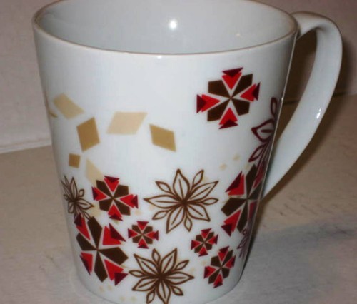 Starbucks Coffee Mug 2013 Holiday Poinsettia + Snowflakes Abstract 11oz cup 4" - Picture 6 of 8