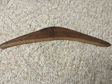 VTG Hand Carved Boomerang SOLID HARDWOOD Hand Engraved - Signed