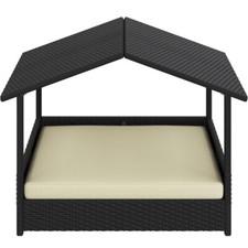 Elevated Rattan Dog Bed with Canopy and Foam Cushion for Indoor and Outdoor