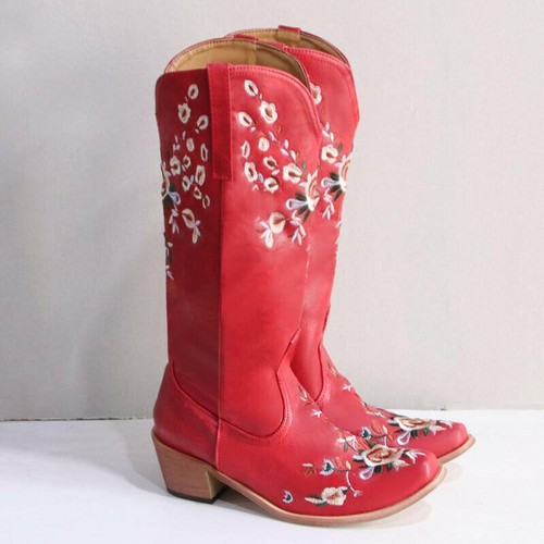 Stickerei Blumen Damen Cowboy halbhohe Stiefel spitz zulaufend Schuhe Bohemia Retro - Bild 2 von 13