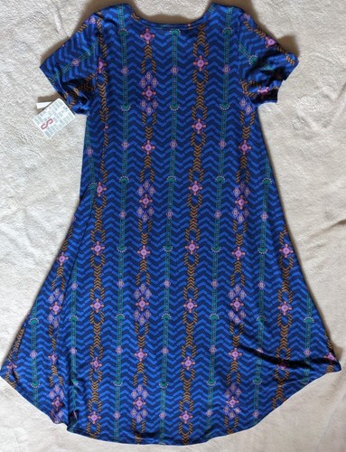 LuLaRoe CARLY Kleid kleine Blautöne Chevron mit Laufstreifen Blumenmuster - Bild 9 von 12
