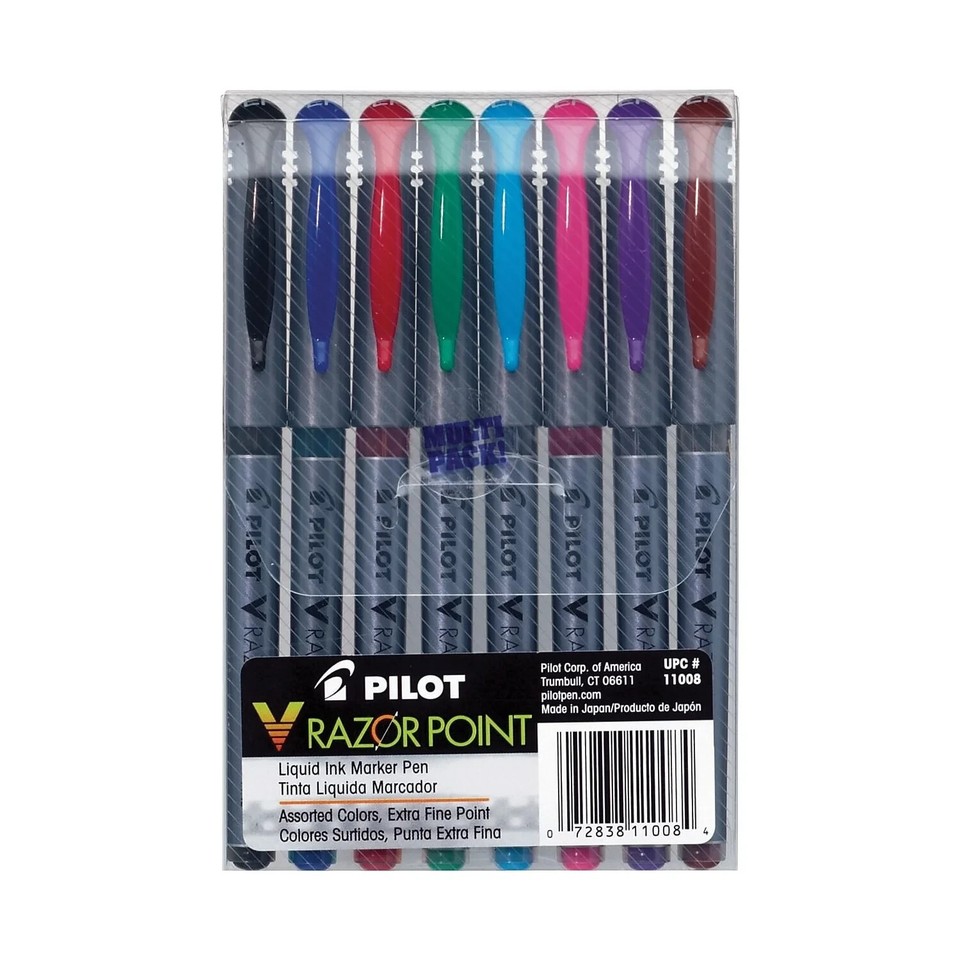 Pilot V Razor Point Liquid Ink Marker Pens Extra Fine Point Assorted, 8 ...