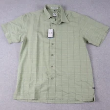 Geoffrey Beene Shirt Mens Medium Casual Button Up Green Check Short Sleeve NWT