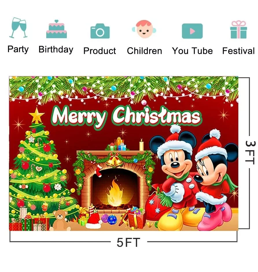 Telón de fondo de Navidad con Mickey y Minnie Mouse - ¡Nuevo en paquete!! Foto 2 de 4