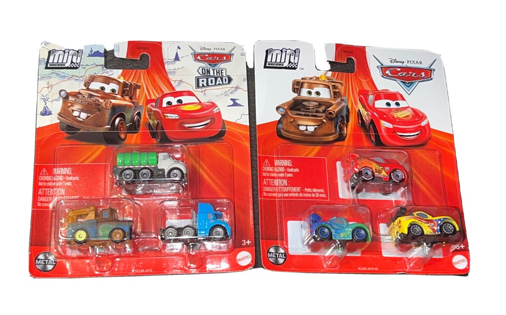 Lot 2x Disney Pixar Cars 2023 Mini Racers 3 Pack Lightning Mcqueen Jeff Mater￼￼