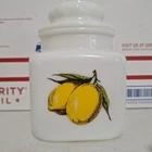 Vintage Milk Glass Canister Lemon Fruit Design w/ Lid Coffee Sugar Jar 6.5X4"
