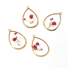 Clearance 8PCS Gold Tone Dried Flower Resin Teardrop Shape Charm Pendant GBY902