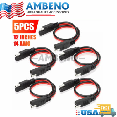 5pcs 14 Gauge 12'' Quick Disconnect Polarized Wire 2 Pin Power Cable Connectors