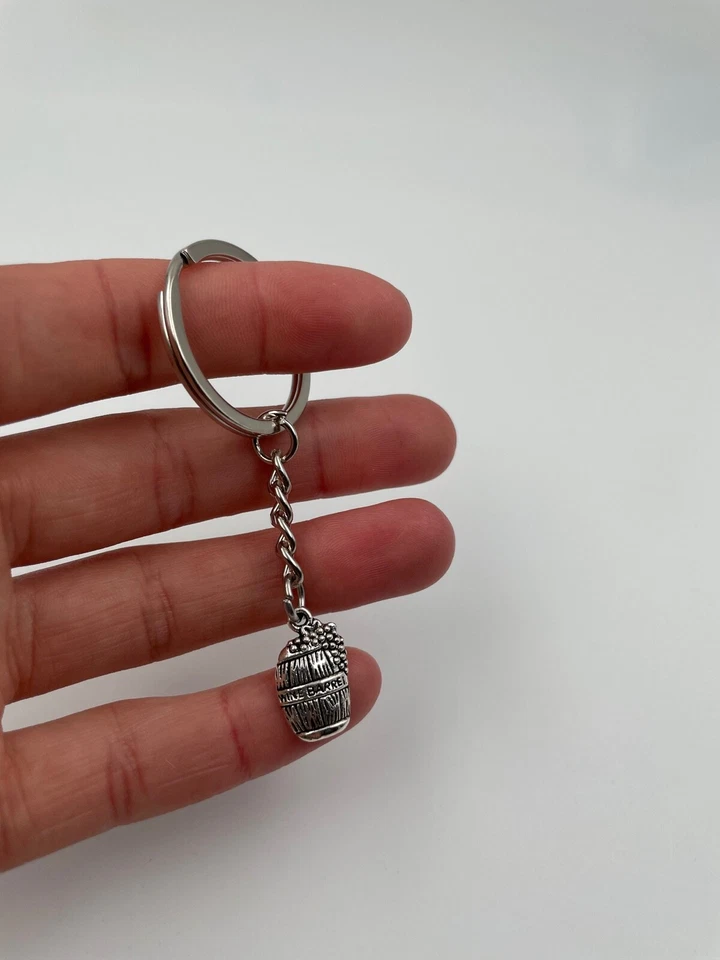 Portachiavi Barile In Legno Barile Argento Metallo Charm - Immagine 3 di 4