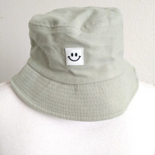Smiley Face Child's Bucket Hat Sun Hat Girls Boys Ages 6-10 Green Cotton