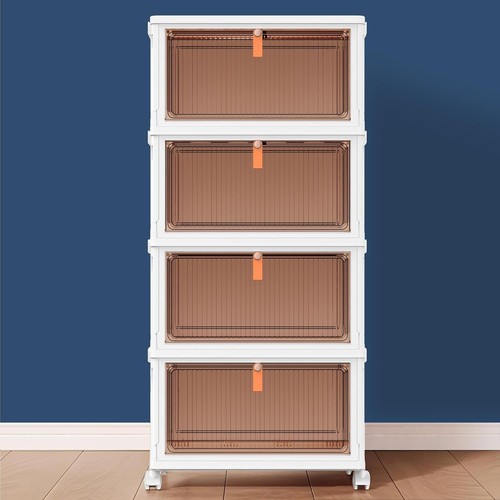 4 Tier Stackable Plastic Storage Bins with Lids - Foldable Organizer Boxes