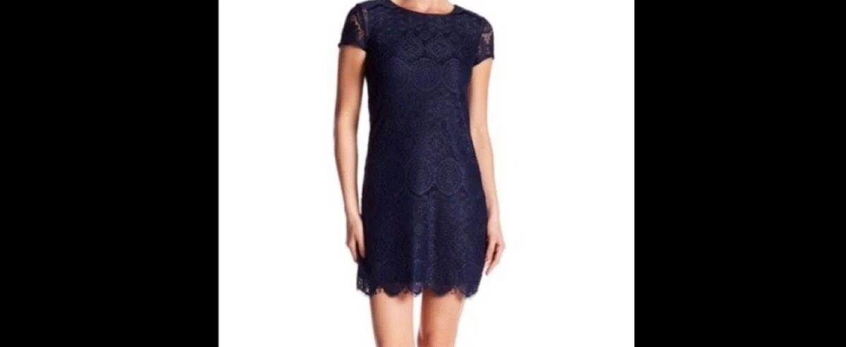 NWT Laundry by Shelli Segal Navy Blue SS Lace Dress Women 4