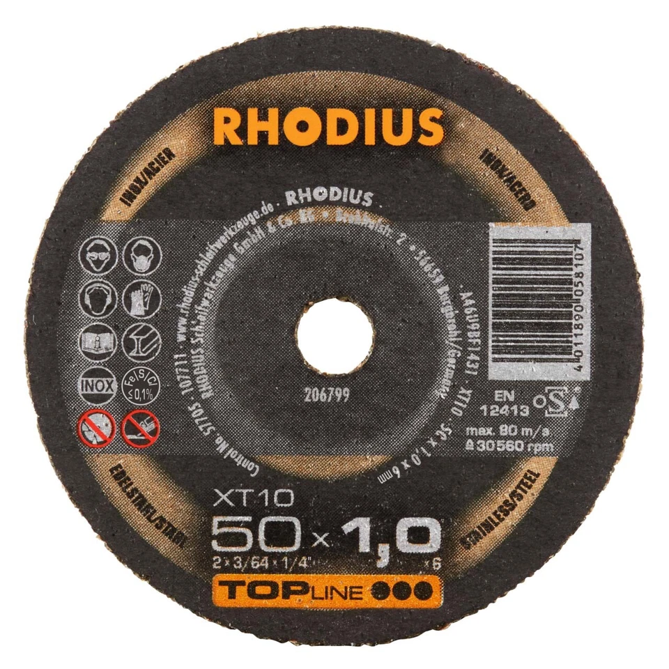 RHODIUS XT10 MINI 50 x 1.0 x 6.00 mm Extradünne Mini Trennscheibe (206799) VA