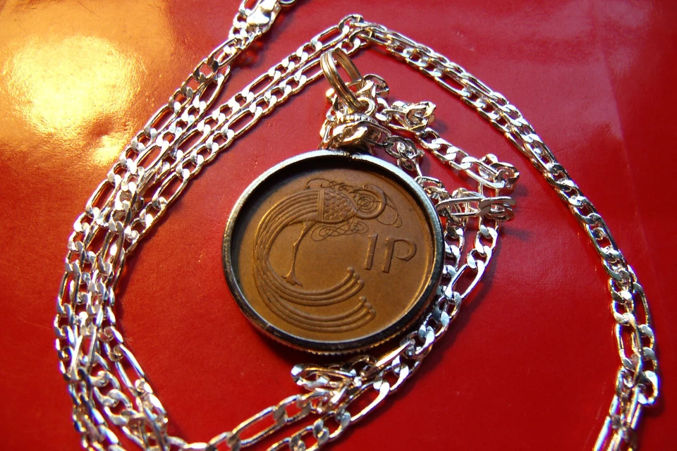 1971 IRLANDA GAÉLICO BOM Pingente de Bronze em uma Corrente de Prata Esterlina 18" 925 - Imagem 3 de 3