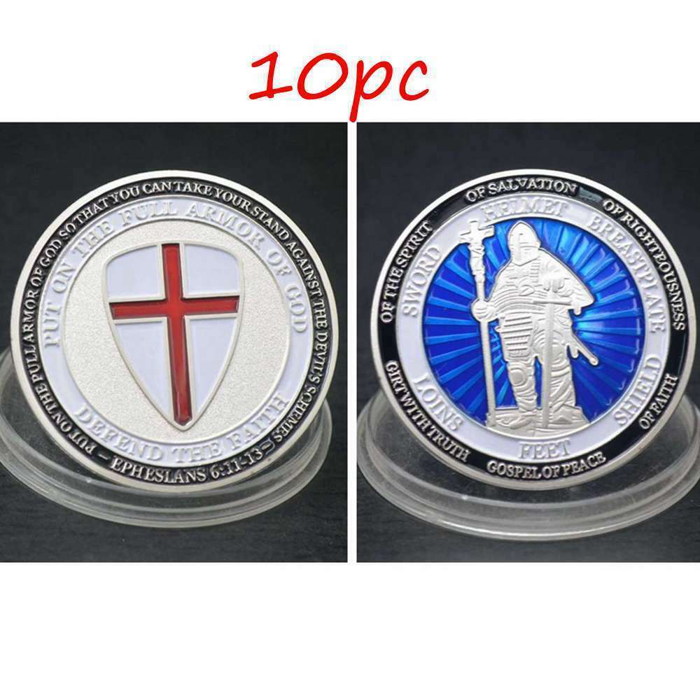 10pc Put On the Whole Armor Of God Commemorative Challenge Coin Silver Blue