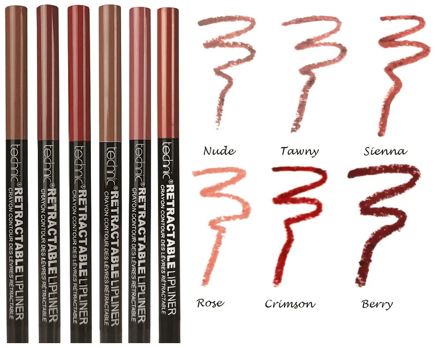 TECHNIC Lip Liner Pencil Retractable Twist Up Crayon Nude Red Berry Rose Brown