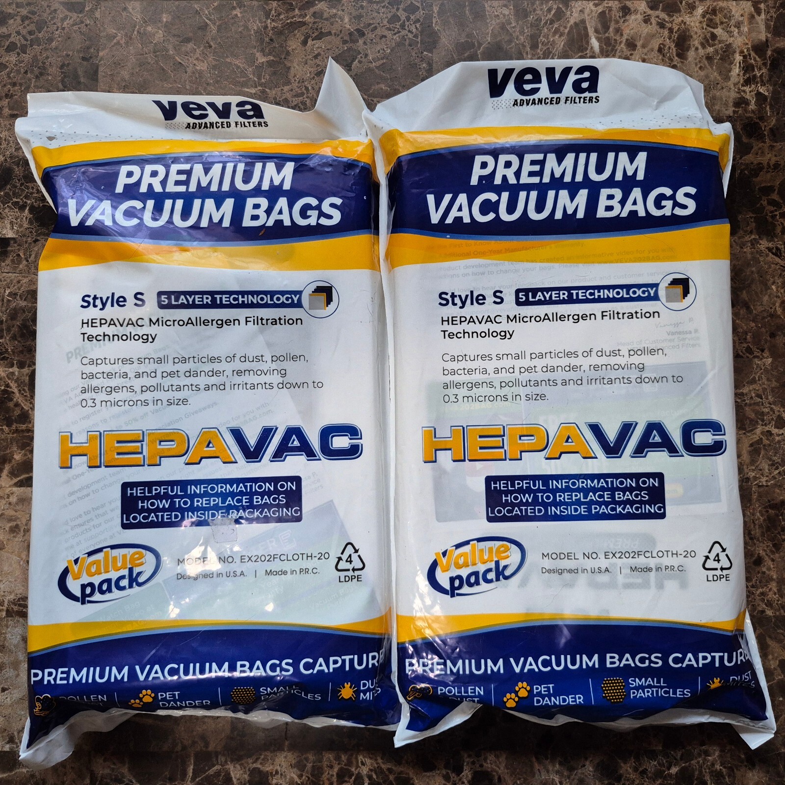 2 Packs of 5 (10 Bags) VEVA Type S HEPAVAC Premium Vacuum Filter Bags