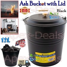Metal Ash Bucket Fireside Storage Coal Bin Scuttle with Lid Fire Log - 12 Litres