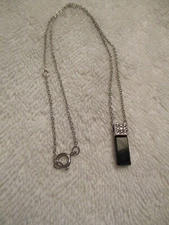 VINTAGE Emmons 15" Silver Toned Necklace ~ Black Onyx Stone Pendant 