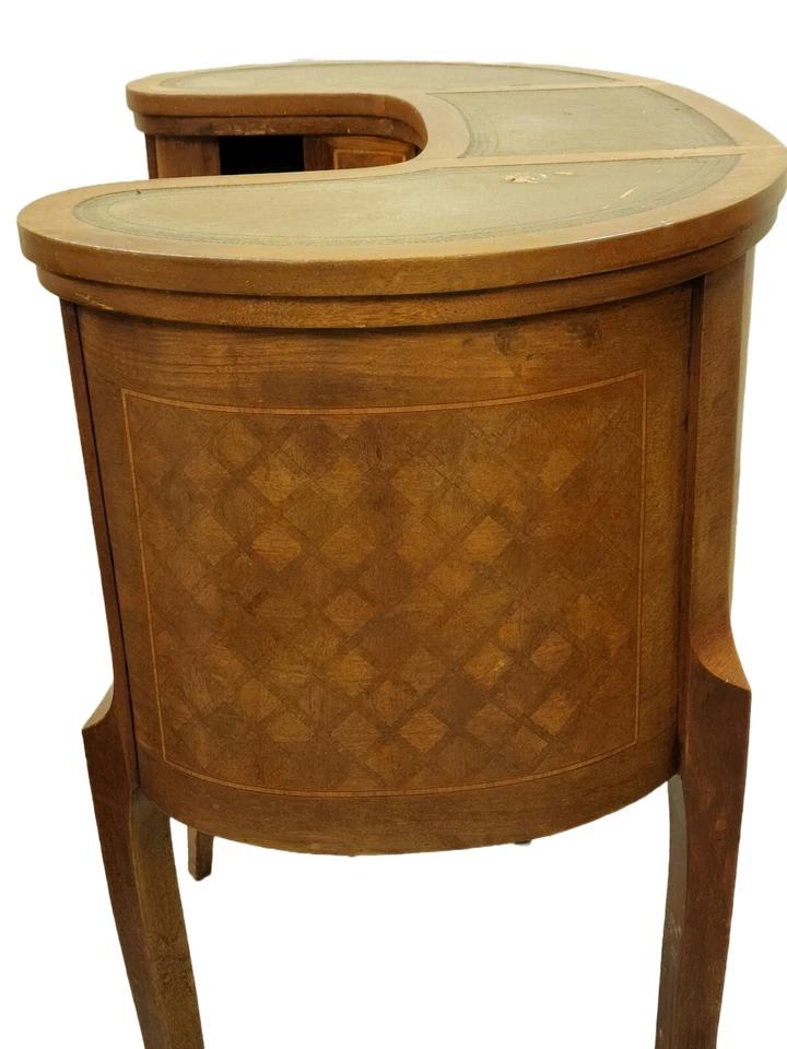 Antique Louis XV Revival Inlaid Oval Wood Desk Secretary with Leather Trim - Image 4 of 4