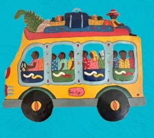 Vintage Handmade Tap Tap Bus Painted Metal Wall Decor Island Folk Art 18"