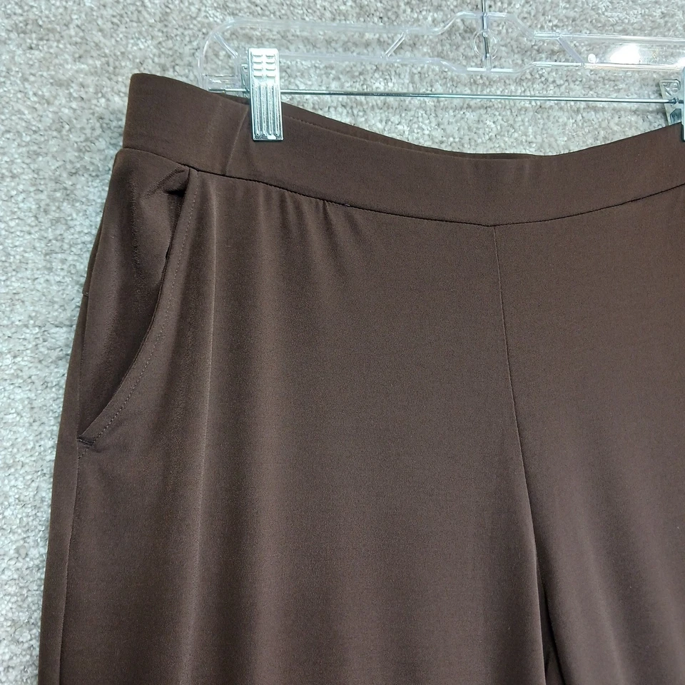 Susan Graver Everyday Pants Womens L Brown Elastic Waist Stretch Wide Leg Comfy - Image 2 of 4