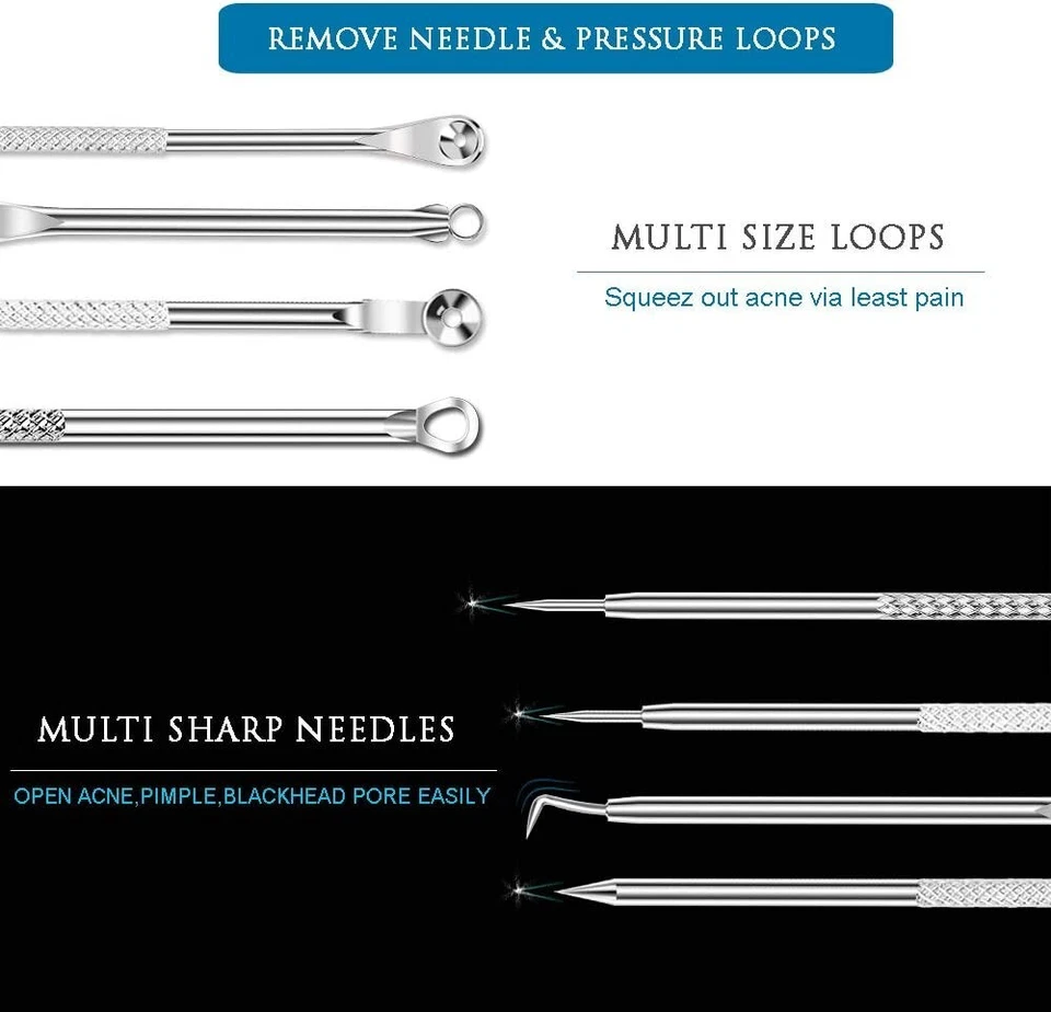 12 Heads Pimple Remover Tool Kit Blackhead Extractor Comedone Acne Spot Popper - Image 4 of 4
