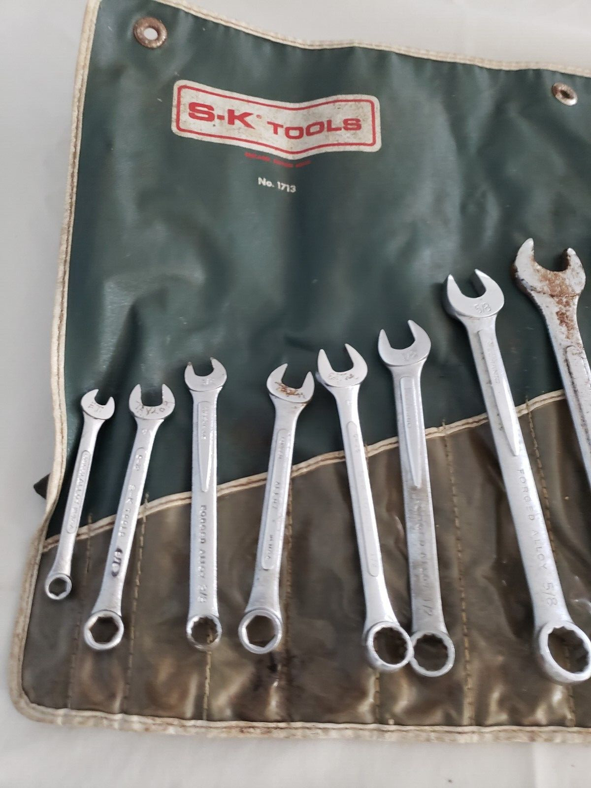 S-K TOOLS Vintage Combination Wrench Set 1713 plus Roll Pouch, ETC