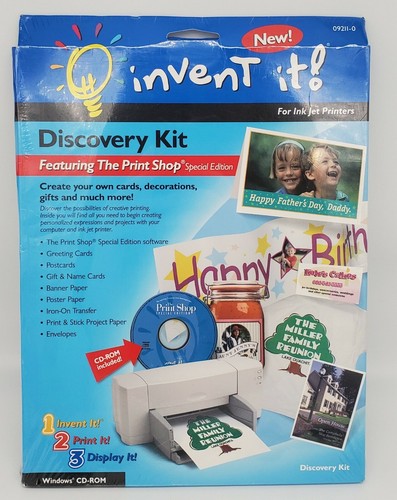 Invent It Print Shop CD 1999 Crafts Discovery Kit Cards Iron On Inkjet NOS New