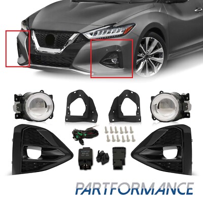 LED Fog Light Cover Set Fit 2019-2022 Nissan Maxima w/ Switch Bezel Wires Relay