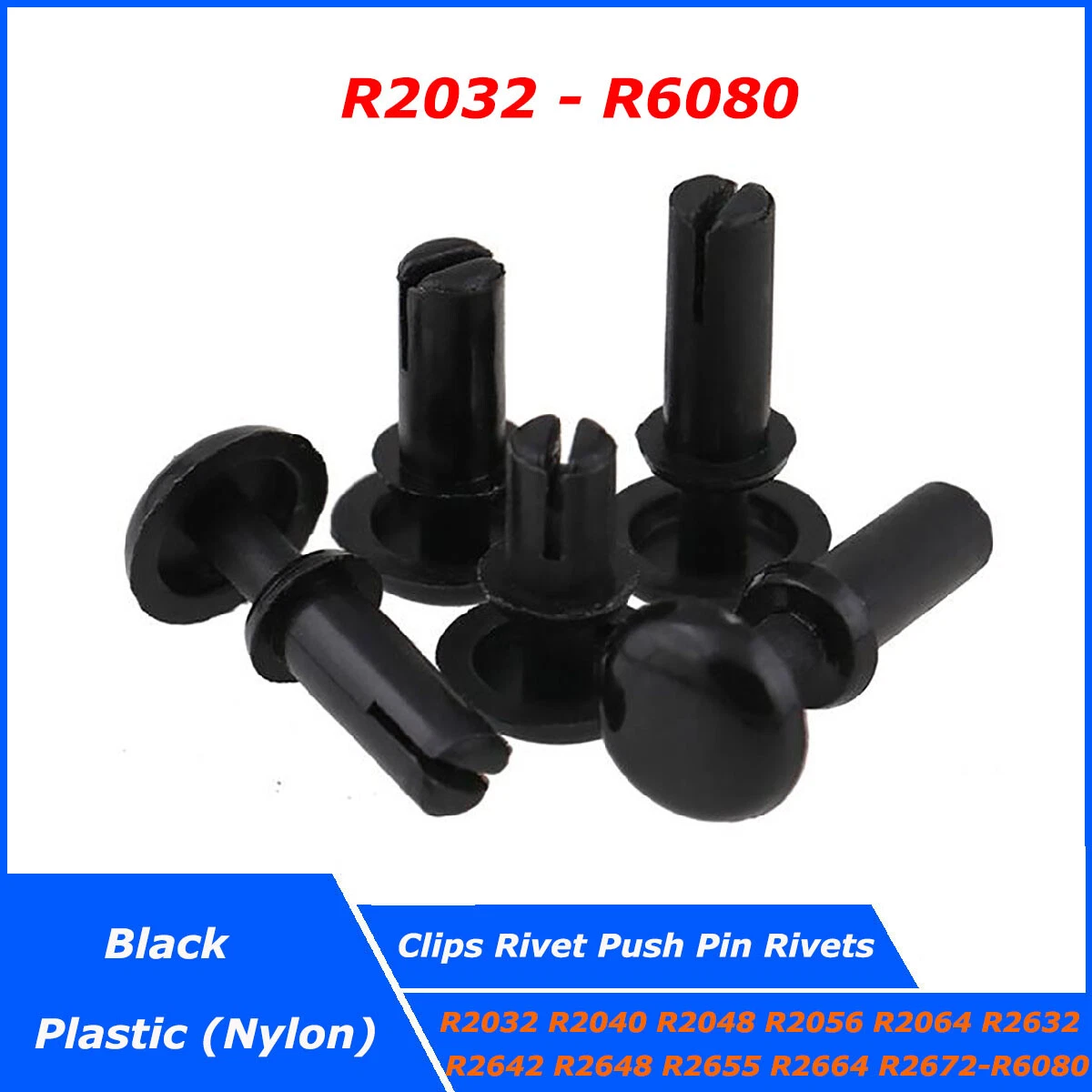 Black Plastic Nylon Clips Rivets Push Pin Fastener Hole Dia. 2mm