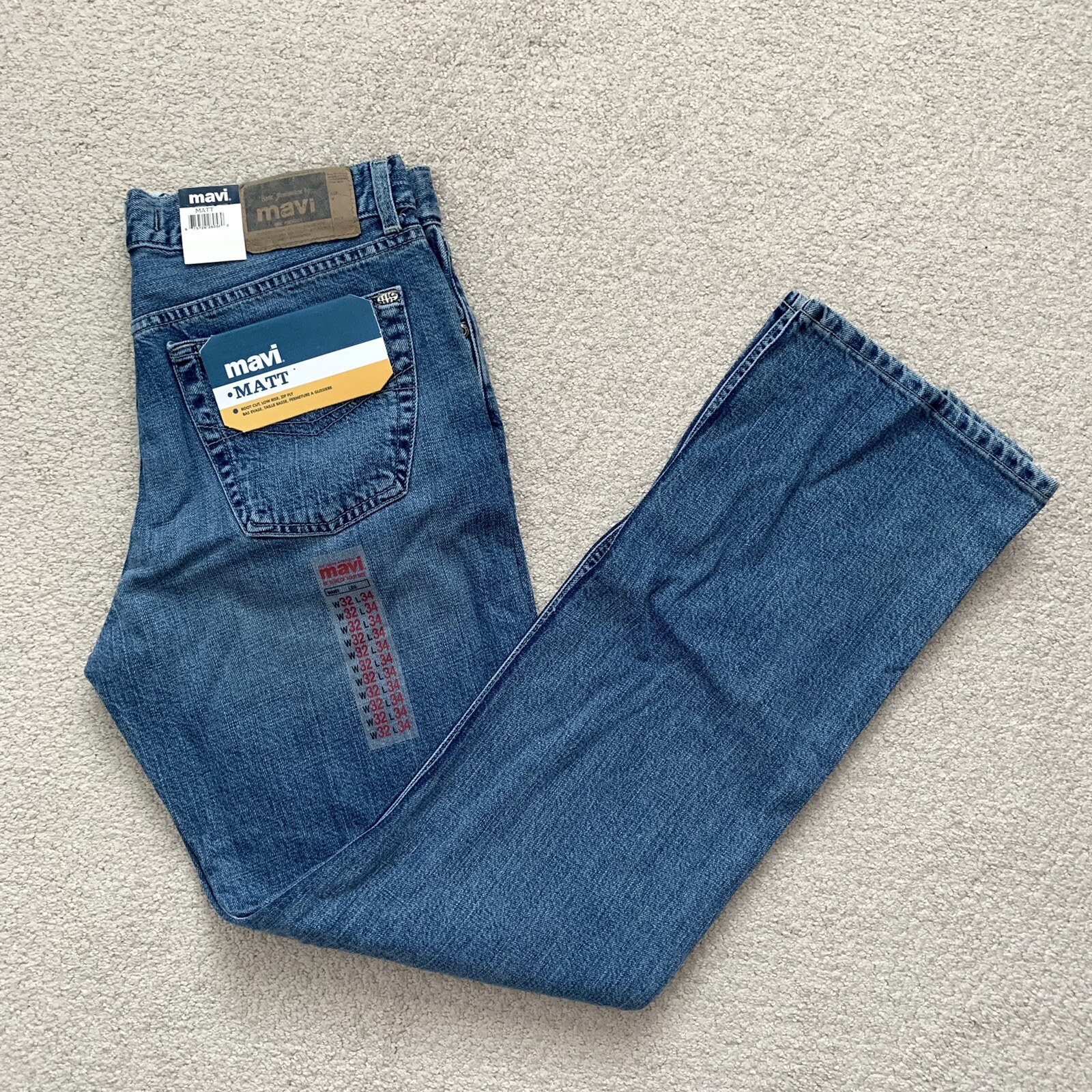 Mavi Men’s Matt Low Rise Bootcut Blue Jeans Size 32/34 Brand New With