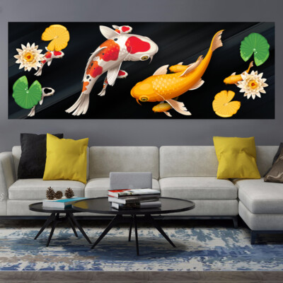 Canvas Painting Abstract Nine Koi Fish Landscape Canvas Posters Wall Art Picture