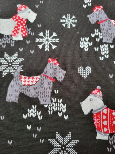 2.5 Metres Christmas Scottie Dogs 100% Premium Cotton Fabric Black - Picture 2 of 3