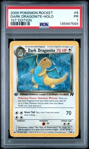 PSA 1 Dark Dragonite 5/82 2000 Team Rocket 1st Edition Holo Rare Pokemon Card