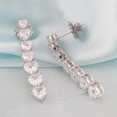 Fancy Drop Women's Earring 3Ct Heart Cut Simulated Diamond 14k White Gold Plated