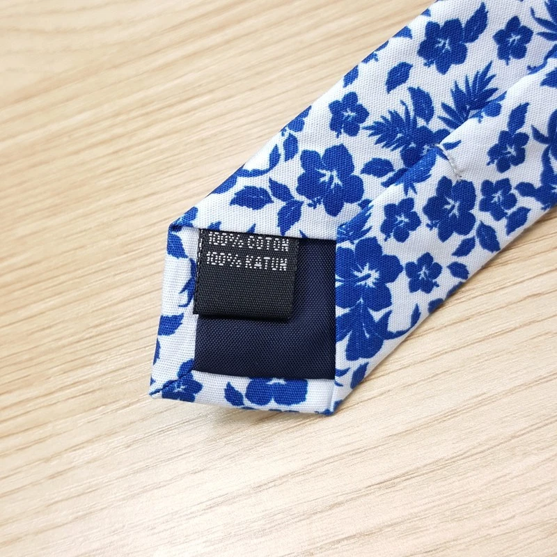 CUFFLINKSINC Corbata para Hombre Blanco Azul Tropical Flor Floral Delgada 100% Algodón Foto 4 de 4