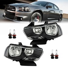 For 2011-2014 Dodge Charger Black Headlights Assembly White Side Lr Wbulbs For 2011-2014 Dodge Charger Black Headlights Assembly White Side Lr Wbulbs