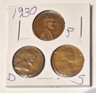 1930 P, D, S Lincoln Wheat Cent, Penny, Fine