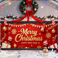 Christmas Garage Door Cover 16x6.5Ft Outdoor Banner Merry Xmas Happy New Year