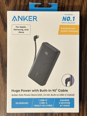 Anker Nano Portable Battery Power Bank 30W Fast Charge USB-C Cable 20000mAh