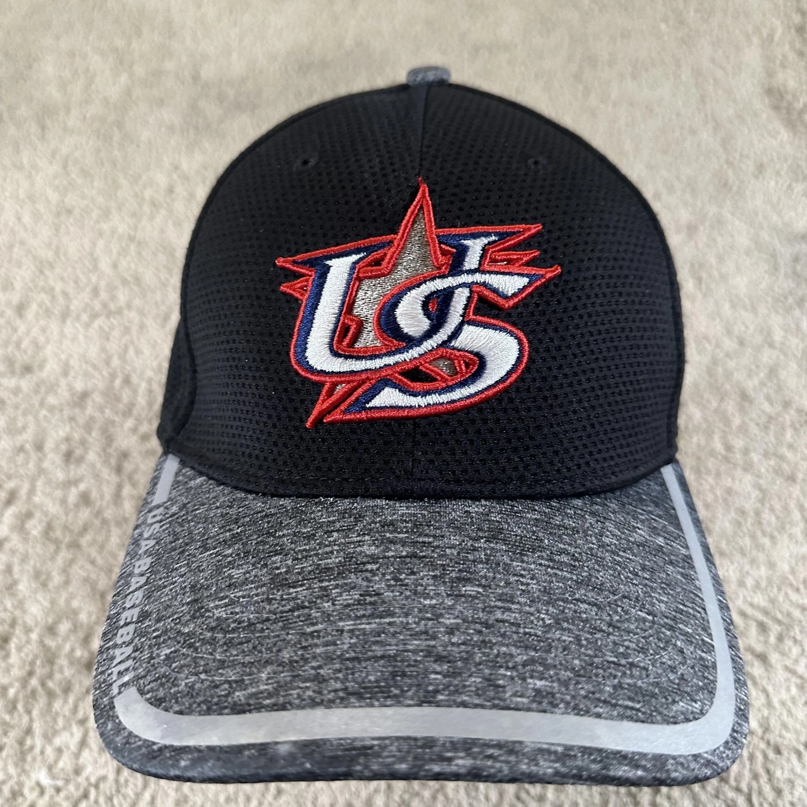 USA Baseball Hat Cap Fitted Mens Large Black Gray Baseball 39THIRTY New Era