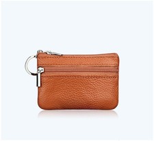 Women Leather Coin Card Key Ring Wallet Pouch Mini Purse Zip Up Small Change Bag
