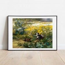 Cat art print Cats in a Meadow by Thurner cat poster giclee wall art painting