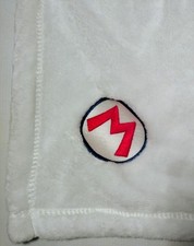 Mario Brothers Fleece Baby Blanket Soft Lovey White with Sewn Patch