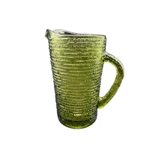 Vintage Style Anchor Hocking Soreno Avocado Green Pressed Glass Juice Pitcher