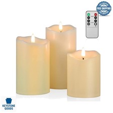 Set of 3 Flameless LED Candles with Remote  Timer - Indoor/Outdoor Decorativ...