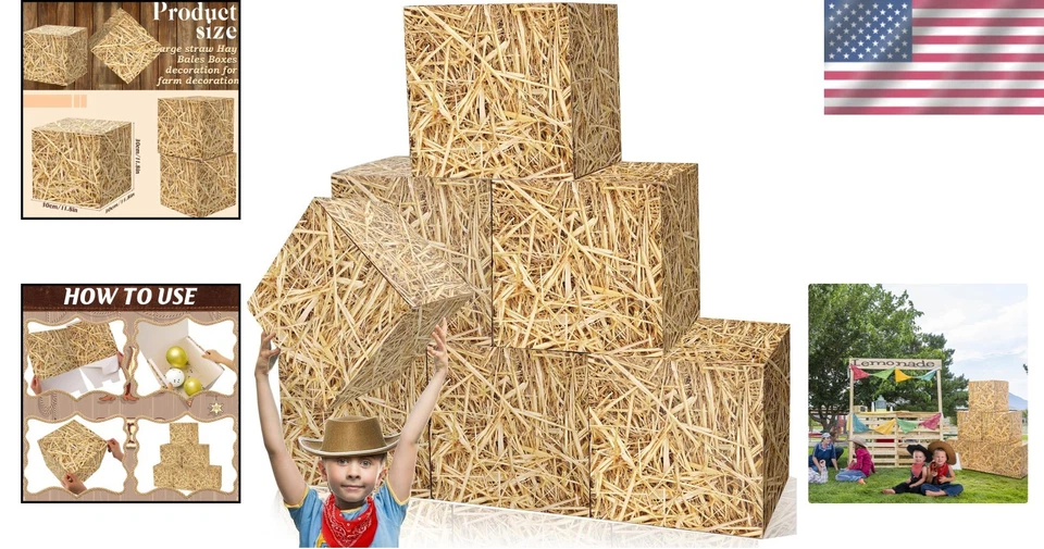 Juego de 6 cajas de pacas de heno rústicas - Decoración y accesorios perfectos para fiestas de vaquero Foto 2 de 4